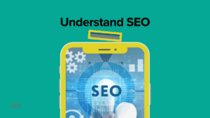 Illustration of a smartphone screen with the word SEO and digital icons, representing search engine optimization. The text “Understand SEO” appears at the top.
